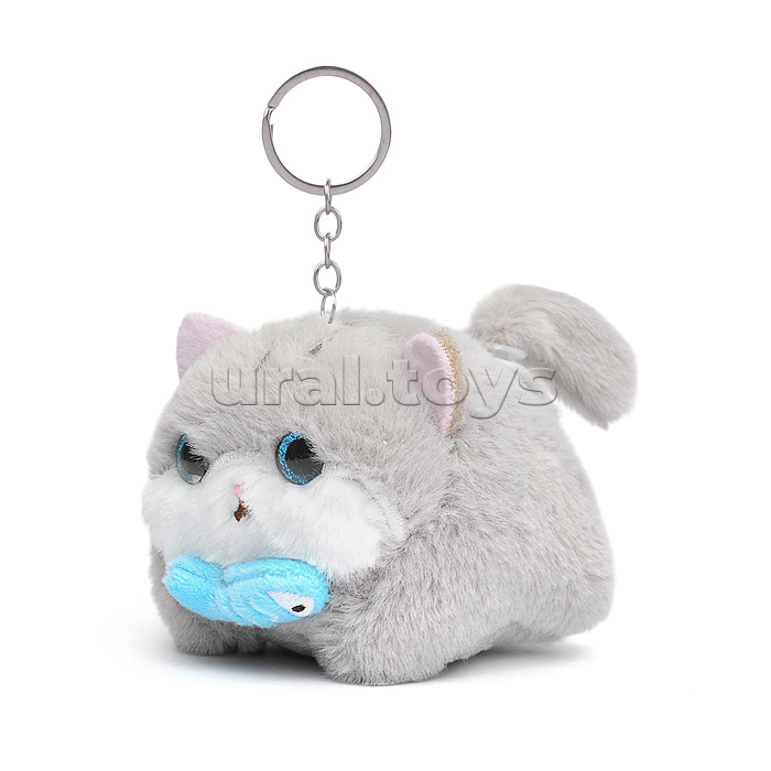 Мягкая игрушка-брелок "Котик с рыбкой" с кольцом 9см