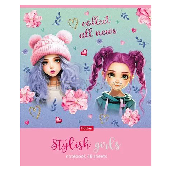 Тетрадь 48л. клетка "Stylish Girls" А5 на скобе