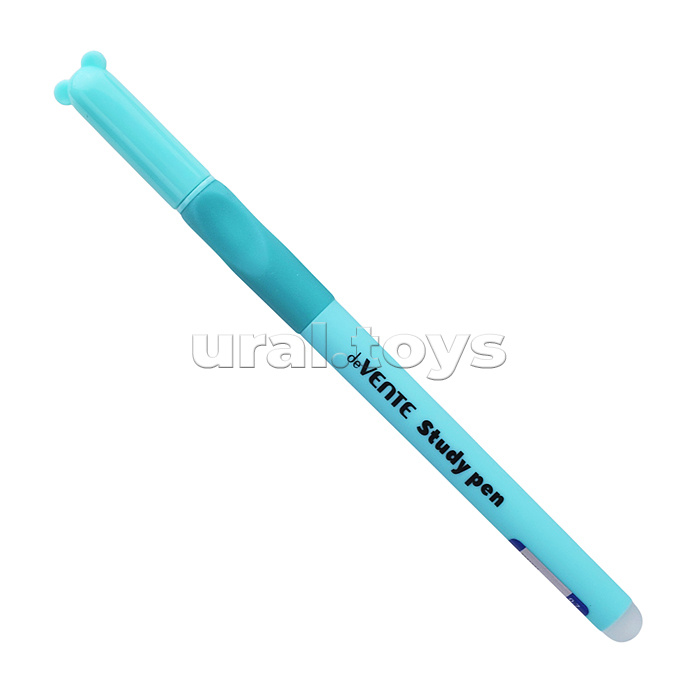 Ручка гелевая стираемая "Study Pen. School" d=0,7 мм, корпус ассорти 3 цвета с покрытием Velvet Touch, с эргономичным каучуковым держателем, с ластиком, колпачок с ушками, сменный стержень, индивидуальная маркировка, синяя