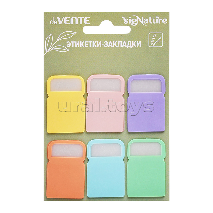 Набор самоклеящихся этикеток-закладок "SigNature" пластиковые полупрозрачные, 24x38 мм, 6x10 листов, 6 пастельных цвета, в картонном блистере и пластиковом пакете с европодвесом
