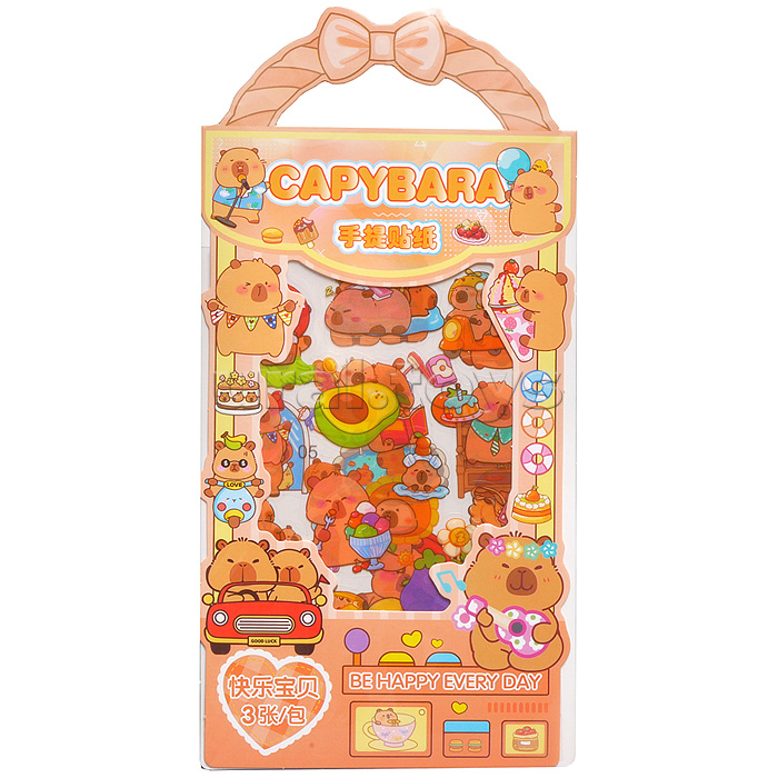 Наклейки лазерные "Капибара" 22х11 см, 40 шт в шоубоксе