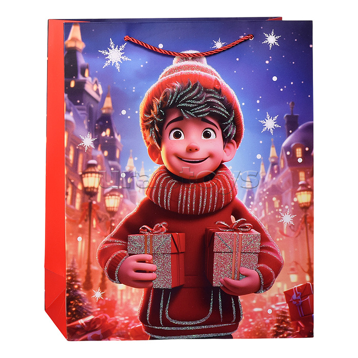 Пакет подарочный "Счастливый праздник" 26*10*32 см.