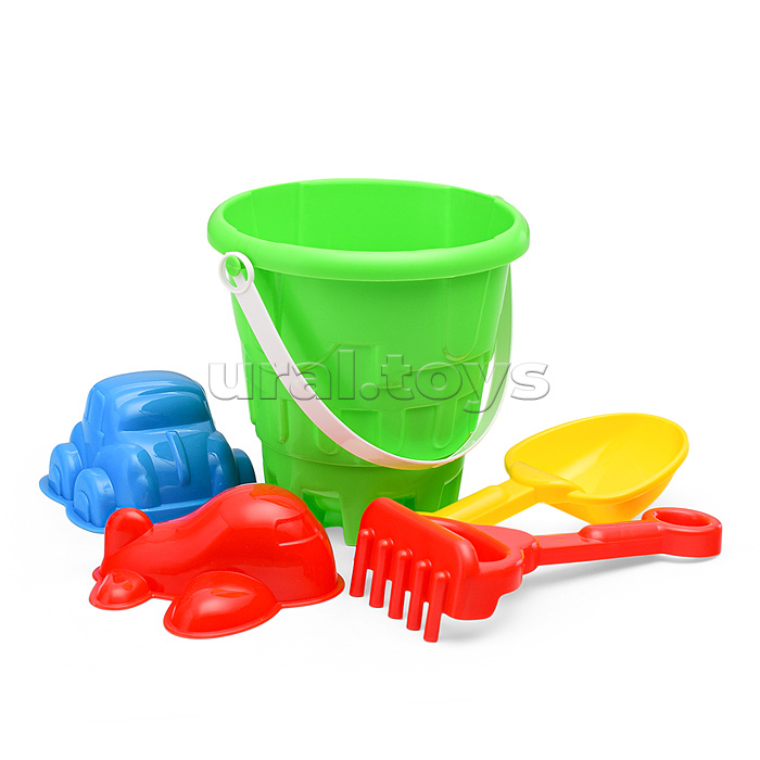 Набор песочный №13 (ведро+лопатка+грабли+2 формочки транспорт)