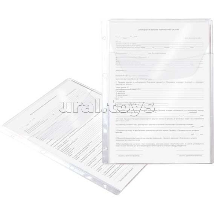 Папка-вкладыш с клапаном A4 (243x310 мм) 140 мкм, 4 отверстия, ПВХ, прозрачная