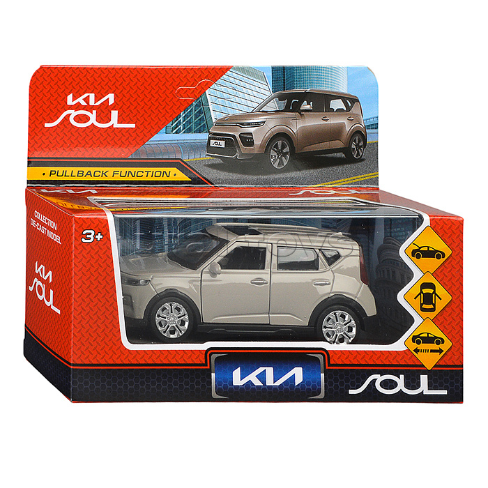Машина металл KIA Soul 12 см, (двери, багаж.,серый) инерц., в коробке