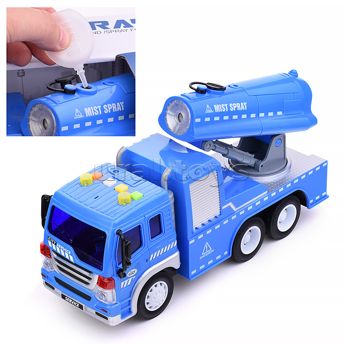 Машина "Распылитель" 1:16 (свет, звук, пар) на батарейках, в коробке (цвет синий)