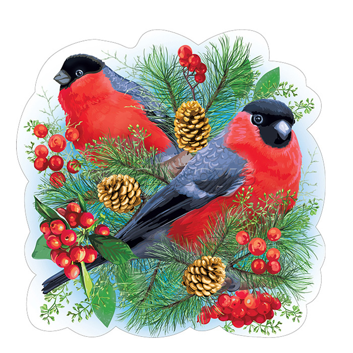 Украшение на скотче снегири с ветками