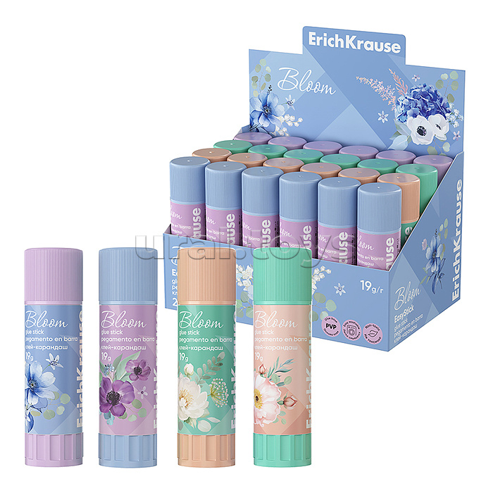 Клей-карандаш EasyStick "Pastel Bloom" 19г, ассорти (в коробке-дисплее по 24 шт.) Клей-карандаш EasyStick "Pastel Bloom" 19г, ассорти (в коробке-дисплее по 24 шт.)