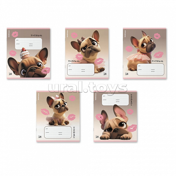 Тетрадь 18л. клетка "Frenchie" выборочный УФ-лак