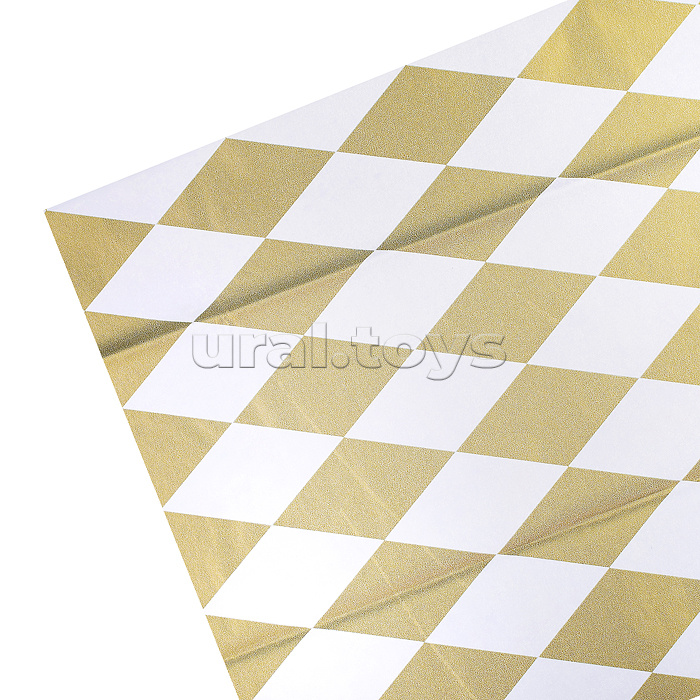 Бумага тишью c орнаментом "Золотые ромбы на белом фоне" 50x70 см, 17 г/м², 5 л, пластиковый пакет с европодвесом