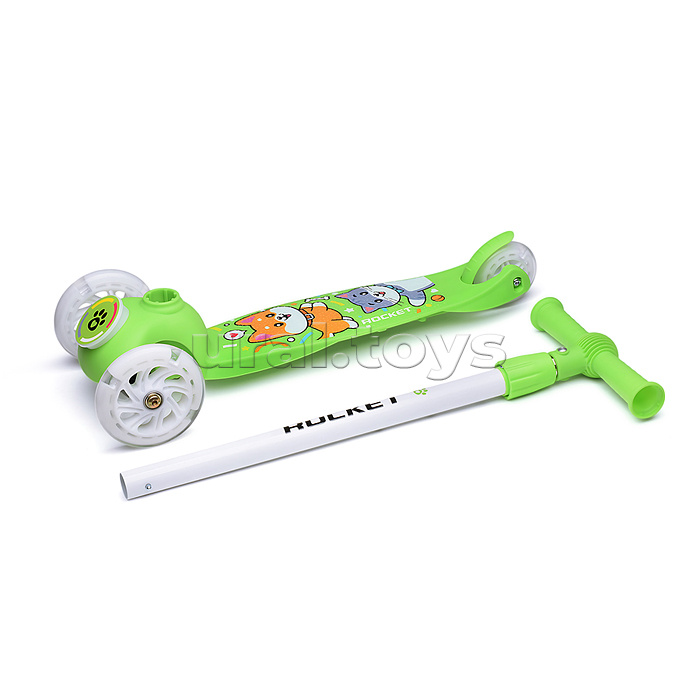 Самокат трёхколёсный ROCKET колёса световые PU, цвет салатовый