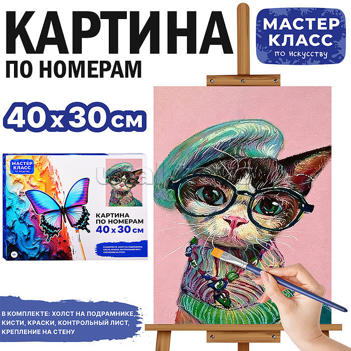 Картина по номерам "Котик в очках" 40х30 см.