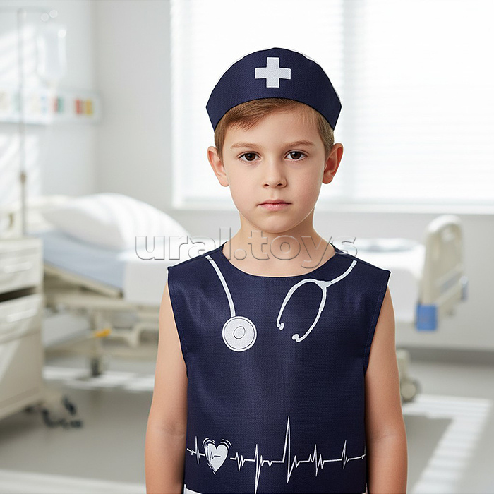 Набор "Медик" из 4 предметов: накидка, колпак, стетоскоп, очки синий