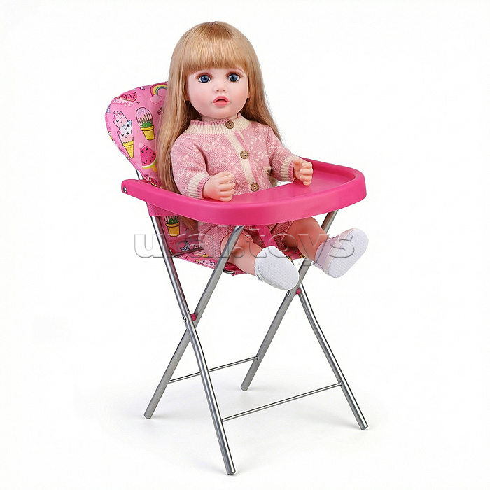 Стульчик для кормления кукольный металлический, принт розовый мир