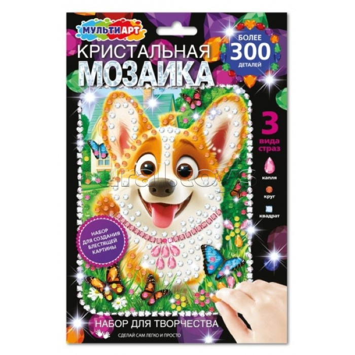 Аппликация кристальная мозаика в конверте 17*23 "Корги"