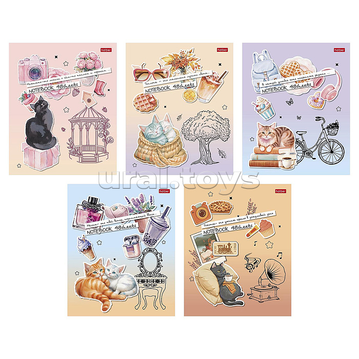 Тетрадь 48л. клетка "Счастье-это уют" А5 на скобе пластиковая обложка с печатью