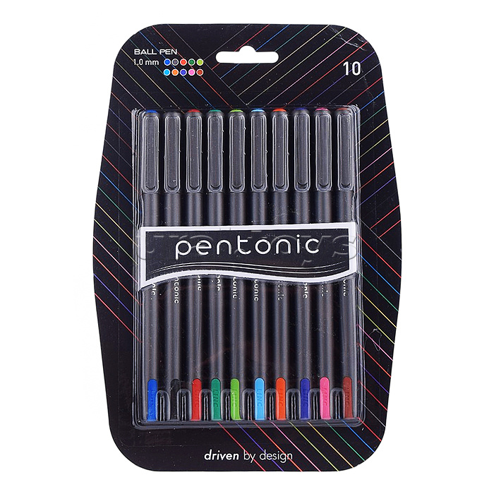 Набор шариковых ручек Pentonic silver ассорти 10 цв. 1 мм 10 шт круглый корпус