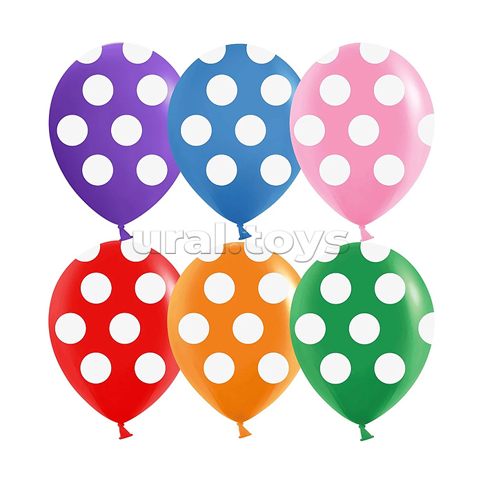 Шар (12''/30 см) Белые точки, Ассорти, пастель, 5 ст, 25 шт.