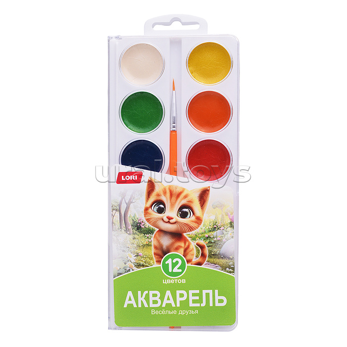 Акварель Funny Friends 12 цв., с/к в пластиковой упаковке с крышкой
