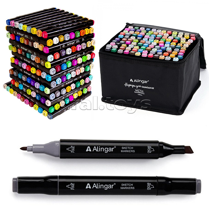 
Набор двухсторонних скетчмаркеров,120 цветов, пулевидный/клиновидный 1-6 мм, спиртовая основ