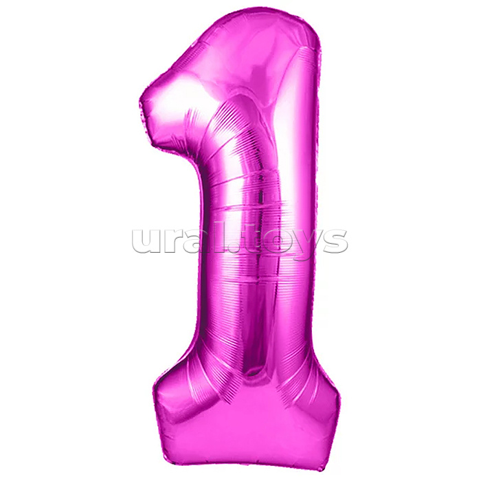 Шар (40''/102 см) Цифра, 1, Фуше, Металлик, 1 шт. в уп.