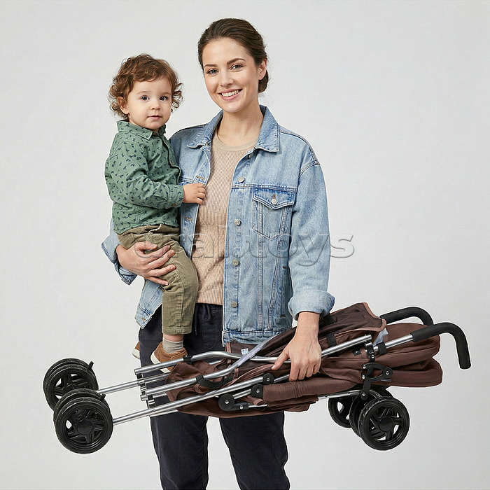 Детская прогулочная коляска-трость Prammy Brown, коричневый