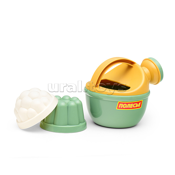 Набор №694: ведро-замок большое №2, ситечко-крепость большое, лопатка №5, грабельки №5, 2 формочки, лейка малая №4 (бледно-зелёный)