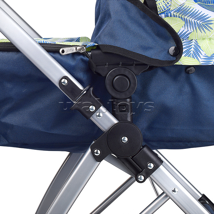 Коляска для кукол, металлическая, складная,с сумкой-корзиной для мамы,цвет листья на тёмно синем