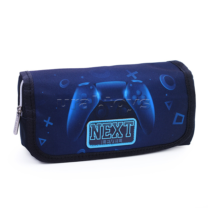 Пенал "Next Level Gamer" 20,5x9,5x7 см, прямоугольный для 40 предметов, отделение на молнии, наружный карман на молнии, с верхней створкой на липучке, текстильный с каучуковой аппликацией