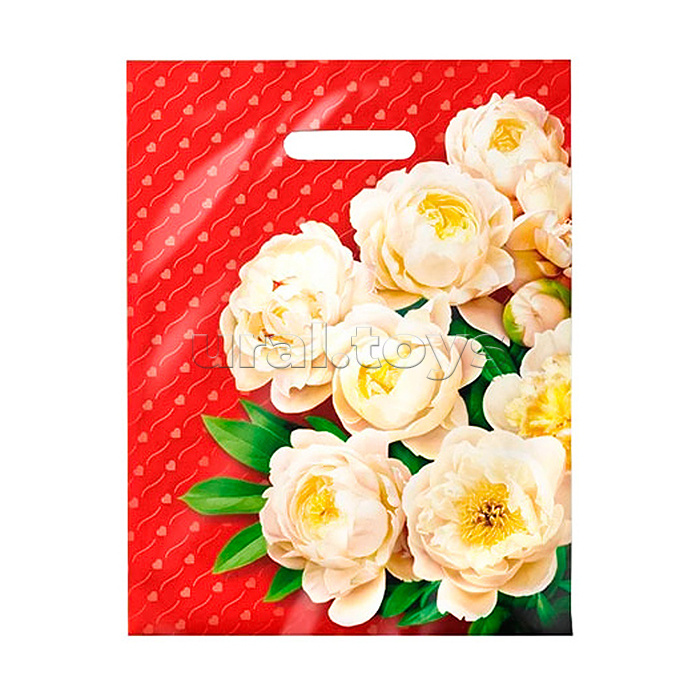 Пакет ПЭ с вырубной ручкой 31х40, 60мкм "Чувства" ПВД ламинированный