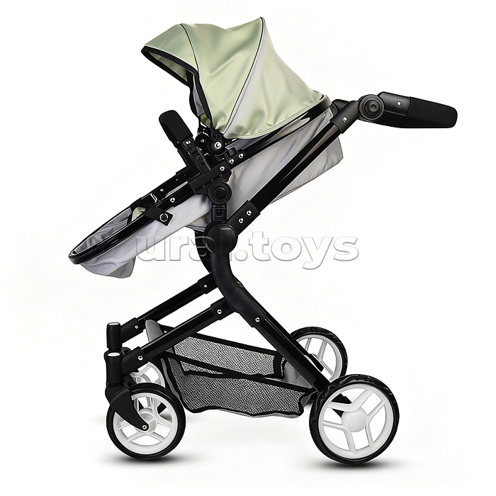 Коляская кукольная металлическая, прогулочная, с корзиной, серо-зеленая