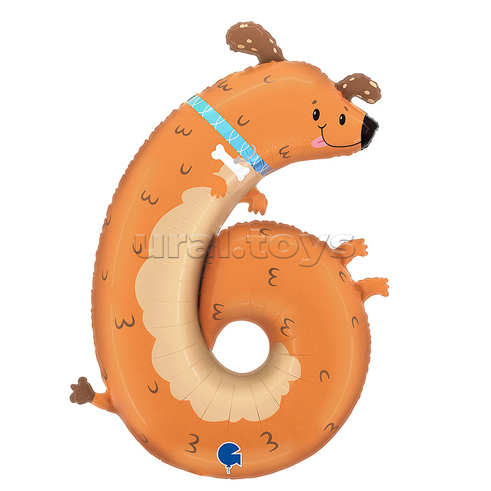Шар (35''/89 см) Цифра, 6 Щенок, 1 шт. в уп.