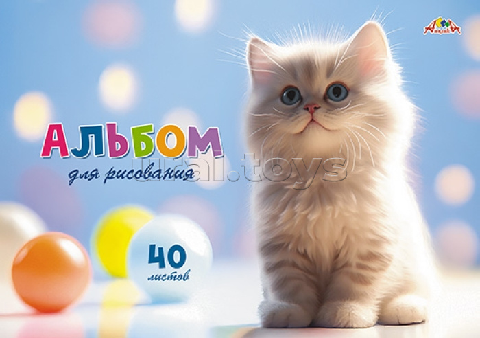 Альбом для рисования 40л. на гребне, мелов.цв.картон.обл. "Котенок"