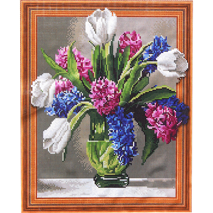 Картина 3D мозаика с нанесенной рамкой 40х50 "Гиацинты с тюльпанами" (29 цветов)