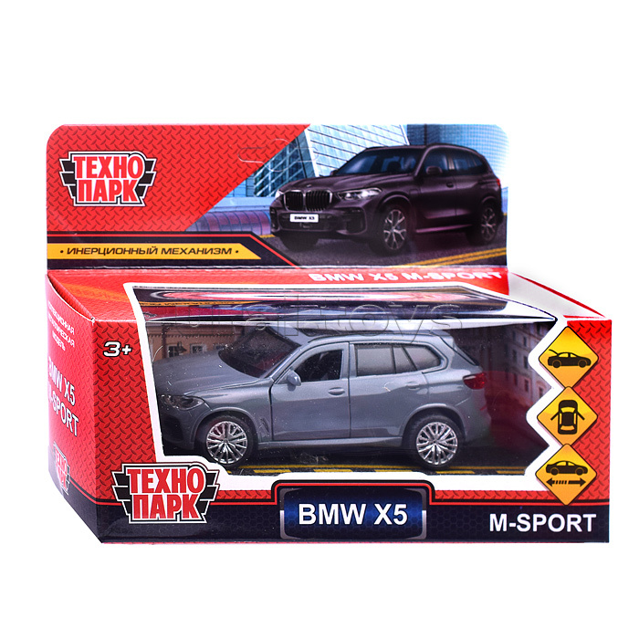 Машина металл BMW X5 M-SPORT 12 см, двери, багаж, инерц, мокрый асфальт, в коробке