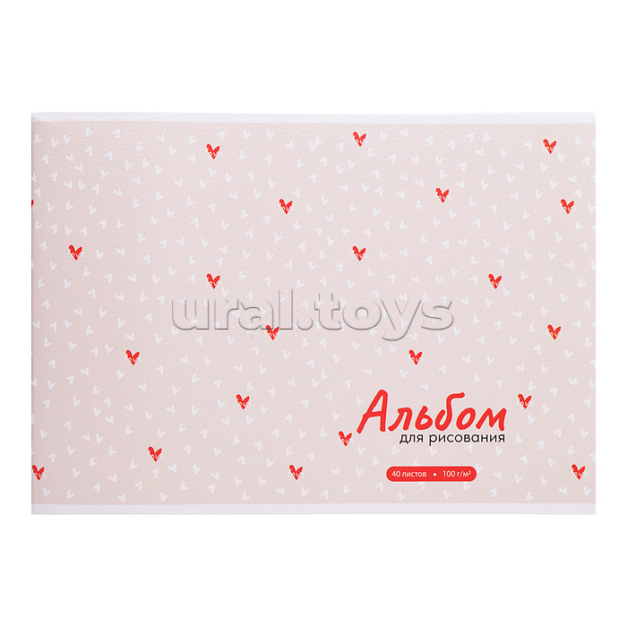 Альбом для рисования 40л. "Сердечки на бежевом" А4 блок - белый офсет 100 г/м²