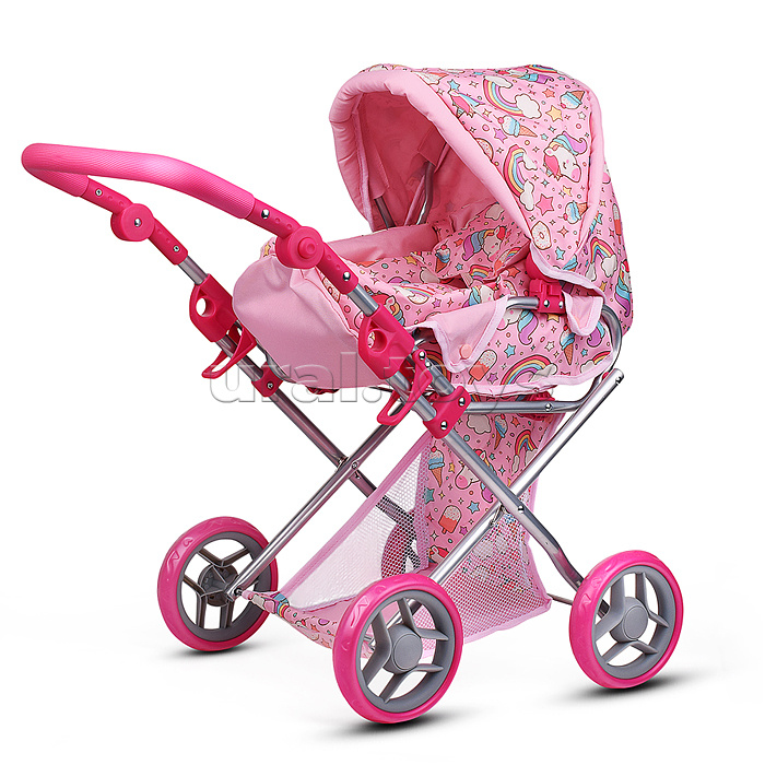 Коляска для кукол, металлическая, складная, с сумкой-переноской, корзиной и складным козырьком в пакете