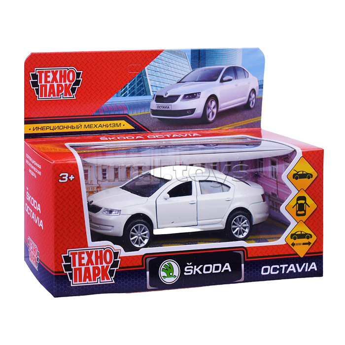 Машина металл Skoda Octavia 12 см, (двери, багаж, белый) инерц., в  коробке