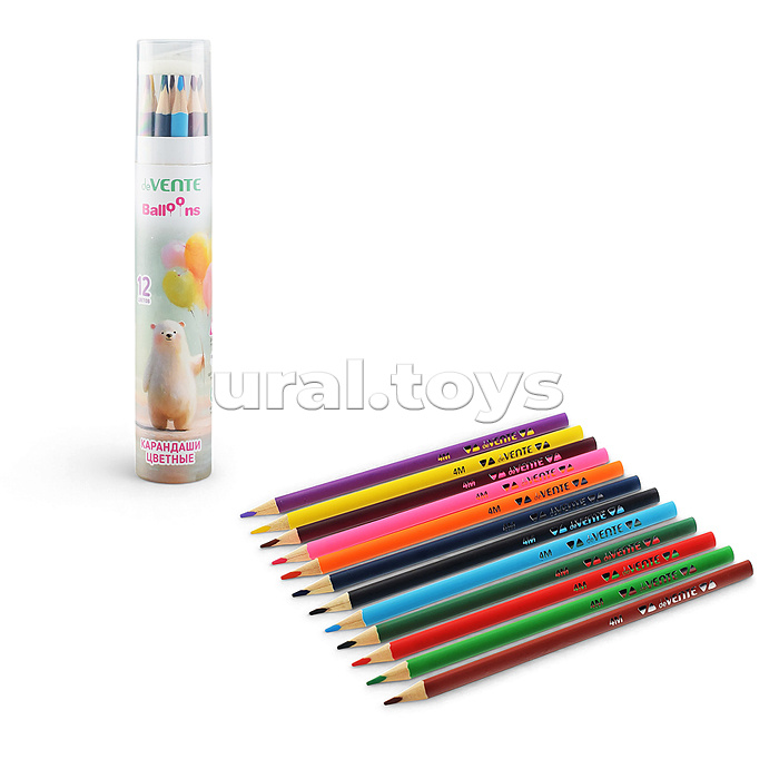 Карандаши цветные "Triolino Ultra 4М. Balloons" 12 цветов, 4М, диаметр грифеля 3 мм, трёхгранные, в картонном тубусе с точилкой