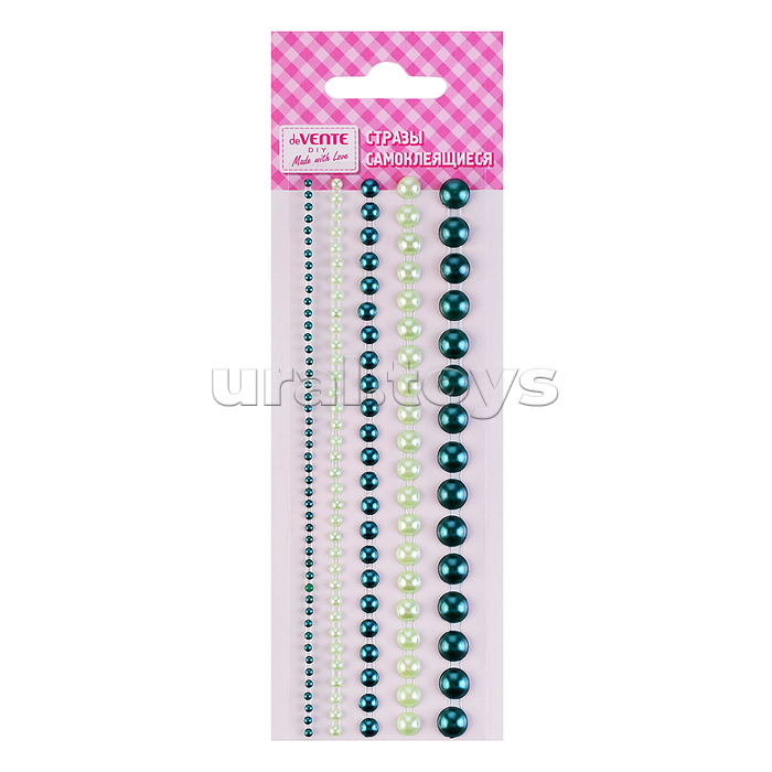 Стразы акриловые самоклеящиеся "DIY Pearls" 115 шт, круглые, изумрудные, 5 размеров, на подложке, в пластиковом пакете с блистерным подвесом
