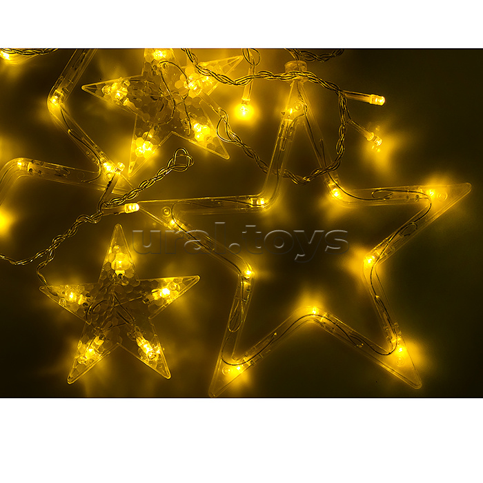Электрогирлянда-занавес "Звёзды" (6 больших и 6 маленьких пластиковых звёзд), теплый