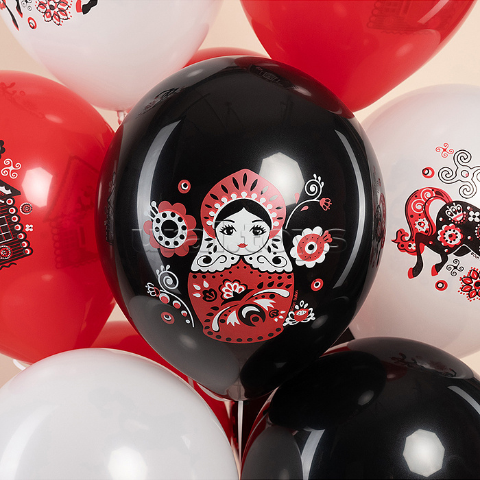 Шар (12''/30 см) Русские мотивы, Ассорти, пастель, 1 ст, 25 шт.