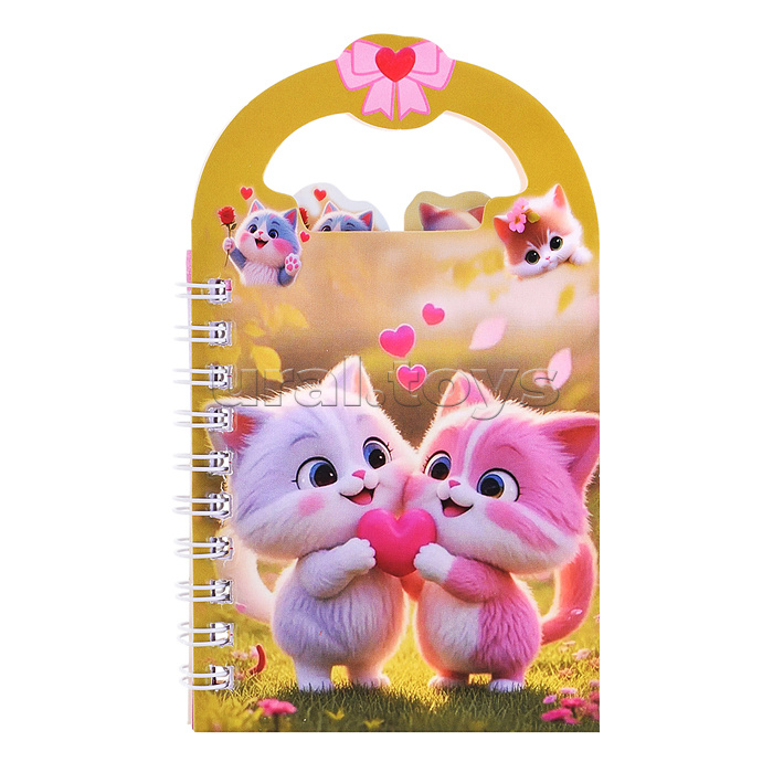 Блокнот на евроспирали "Котики" 13.5x8 см, 50 л., влинованный внутренний блок, плотность бумаги 70г/м2, 4 дизайна в ассортименте, ОПП-упаковка