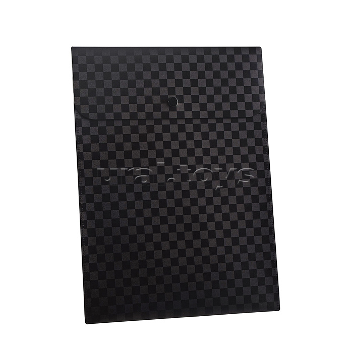 Папка-конверт на кнопке "Total black" A4 (240х330 мм) 400 мкм, фактура "шахматная доска" черная