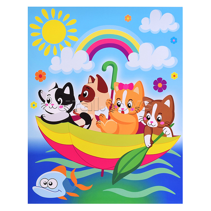 3Д аппликация. Раскраска. Котята в зонтике