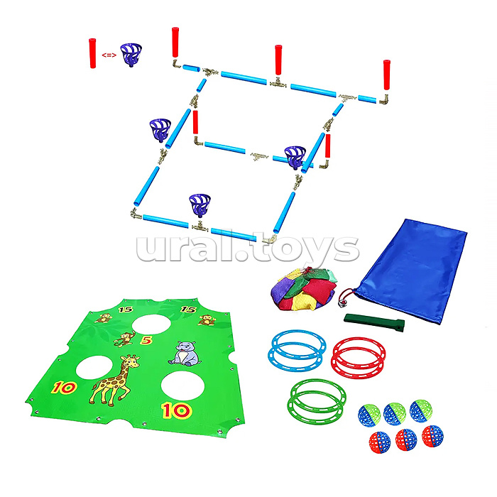 Кольцеброс 3в1 "Веселая Саванна" 6 колец, 10 мешочков, 6 мячей