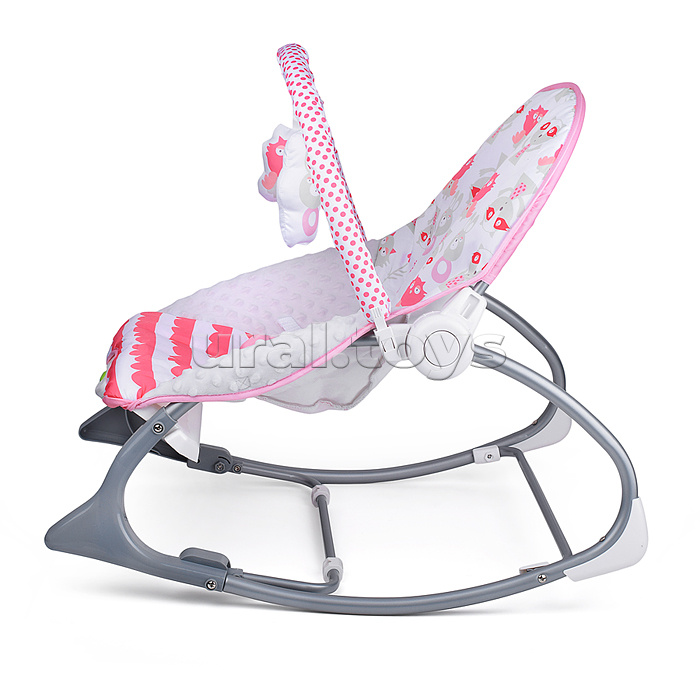 Шезлонг детский "Сова и зайчик" розовый, с вибрацией, в коробке