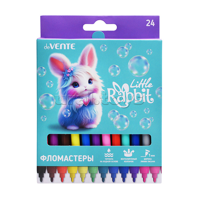 Фломастеры "Little Rabbit" 24 цвета с вентилируемым колпачком, в картонной коробке с подвесом