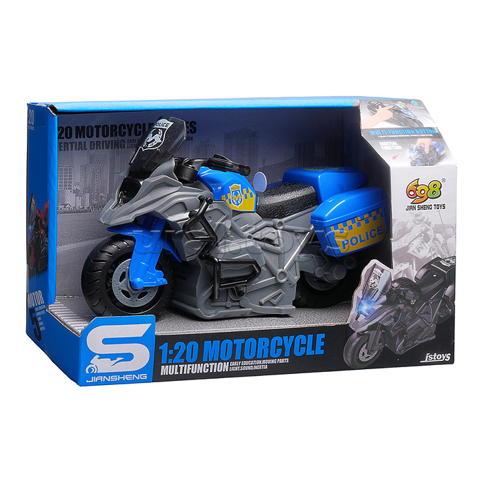 Мотоцикл "Полицейский байк" 1:20 (свет, звук) в коробке (цвет синий)