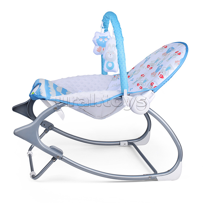 Шезлонг детский "Сова и зайчик" голубой, с вибрацией, в коробке